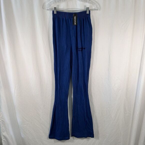 New Pretty Little Thing Jersey Skinny Flared Pants Women's Small Blue Pull On - Picture 1 of 8